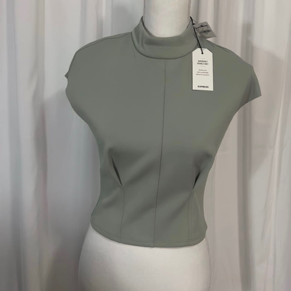 Express Sage Green Mock Neck Cap Sleeve Top